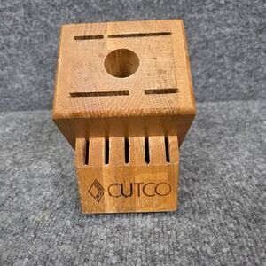 Cutco Wooden Knife Block 10 Slots Sharpener Hole Honey Oak Finish - Block ONLY